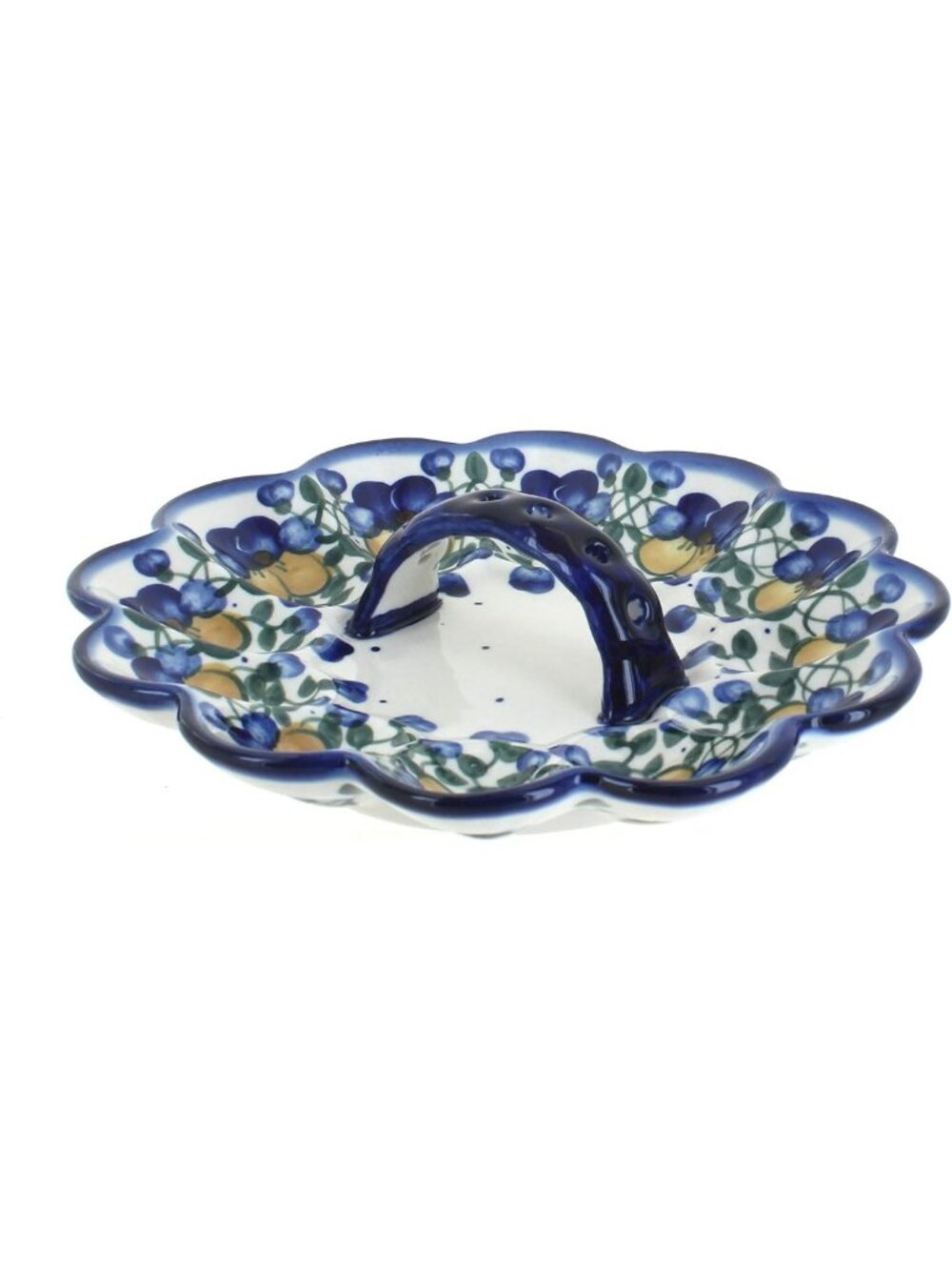 Hand-Painted Blue Pansies Egg Plate - 9" Ceramic Deviled Egg Platter for